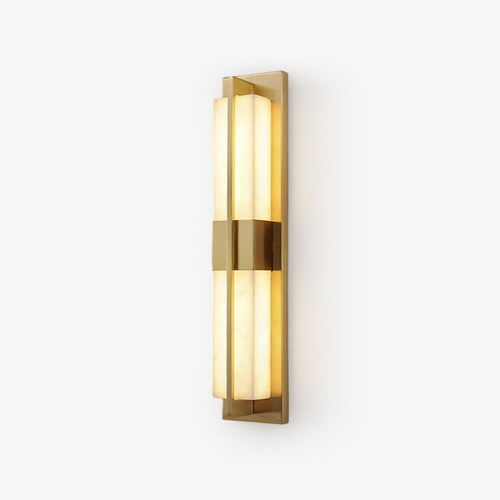 Box Alabaster Brass Wall Light, Hardwired Wall Sconce, ∅ 4.7″ x H 23.6″
