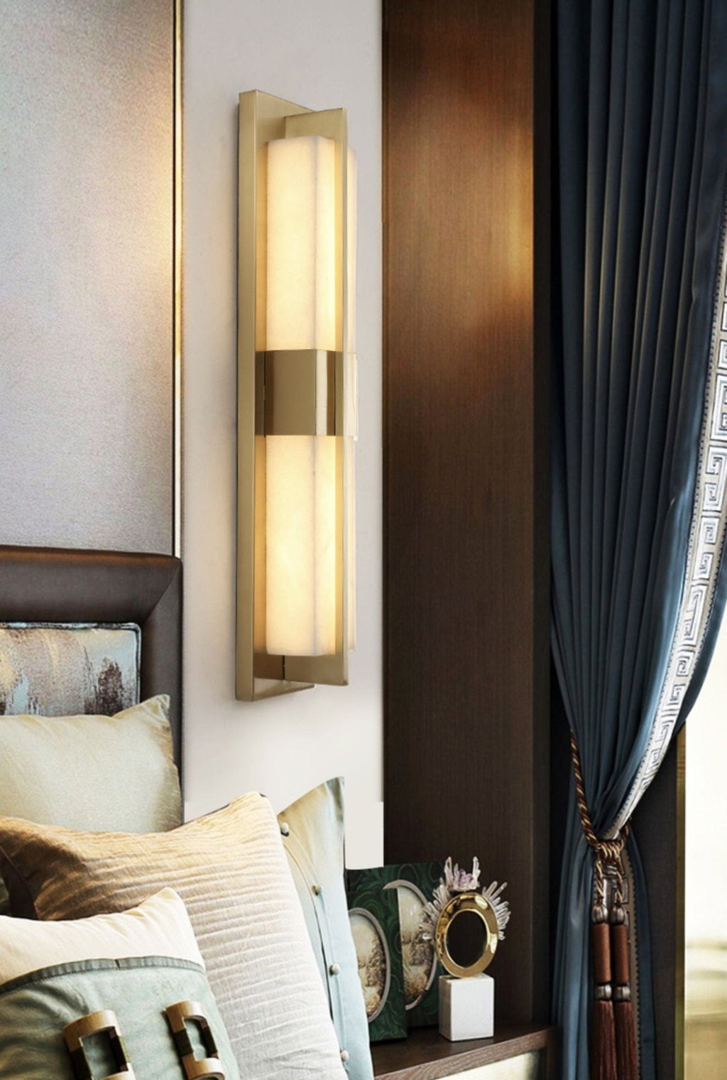 Box Alabaster Brass Wall Light, Hardwired Wall Sconce, detail 11