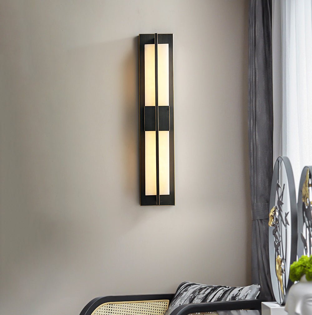 Box Alabaster Brass Wall Light, Hardwired Wall Sconce, detail 6