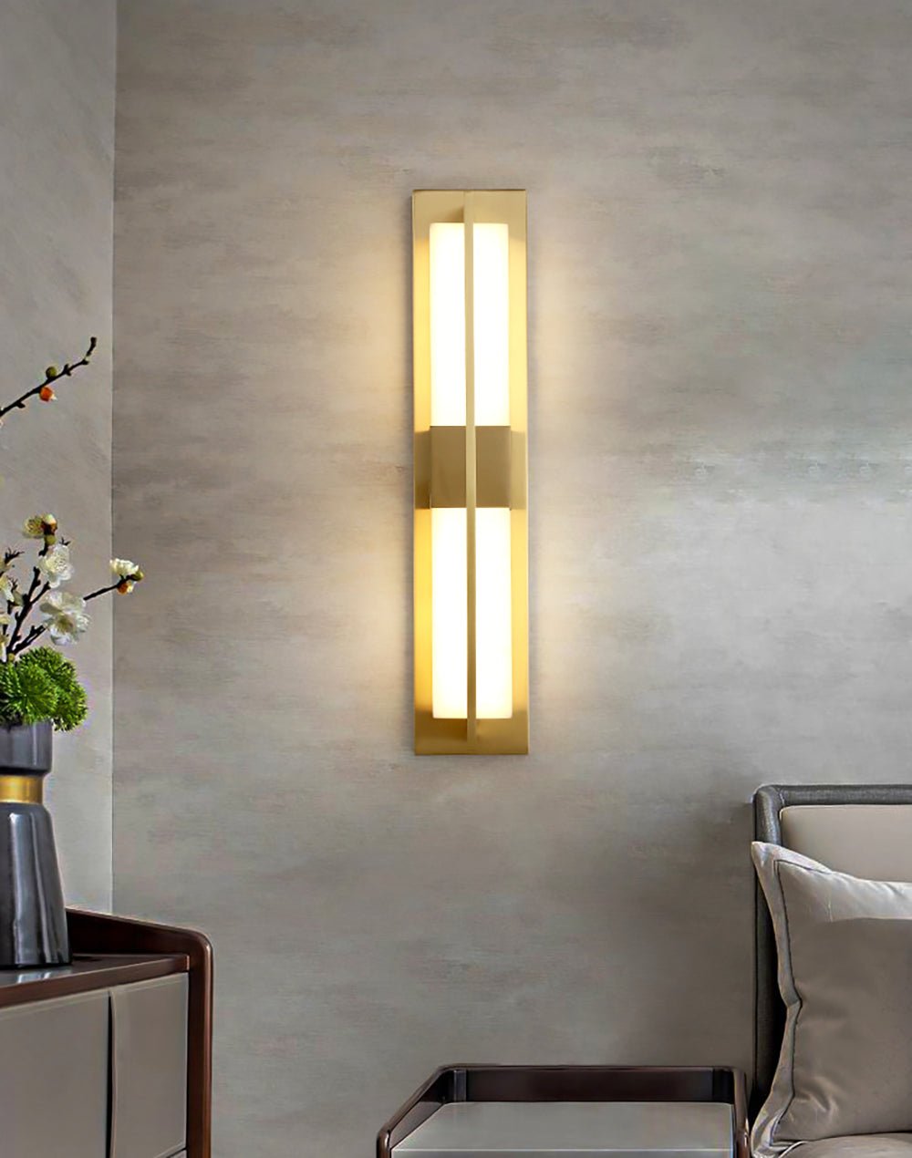 Box Alabaster Brass Wall Light, Hardwired Wall Sconce, detail 3