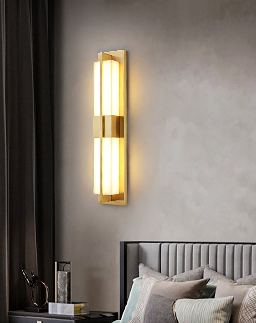 Box Alabaster Brass Wall Light, Hardwired Wall Sconce, detail 2