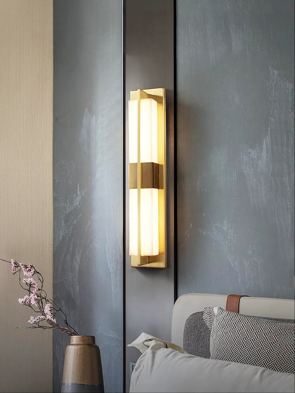Box Alabaster Brass Wall Light, Hardwired Wall Sconce, detail 4