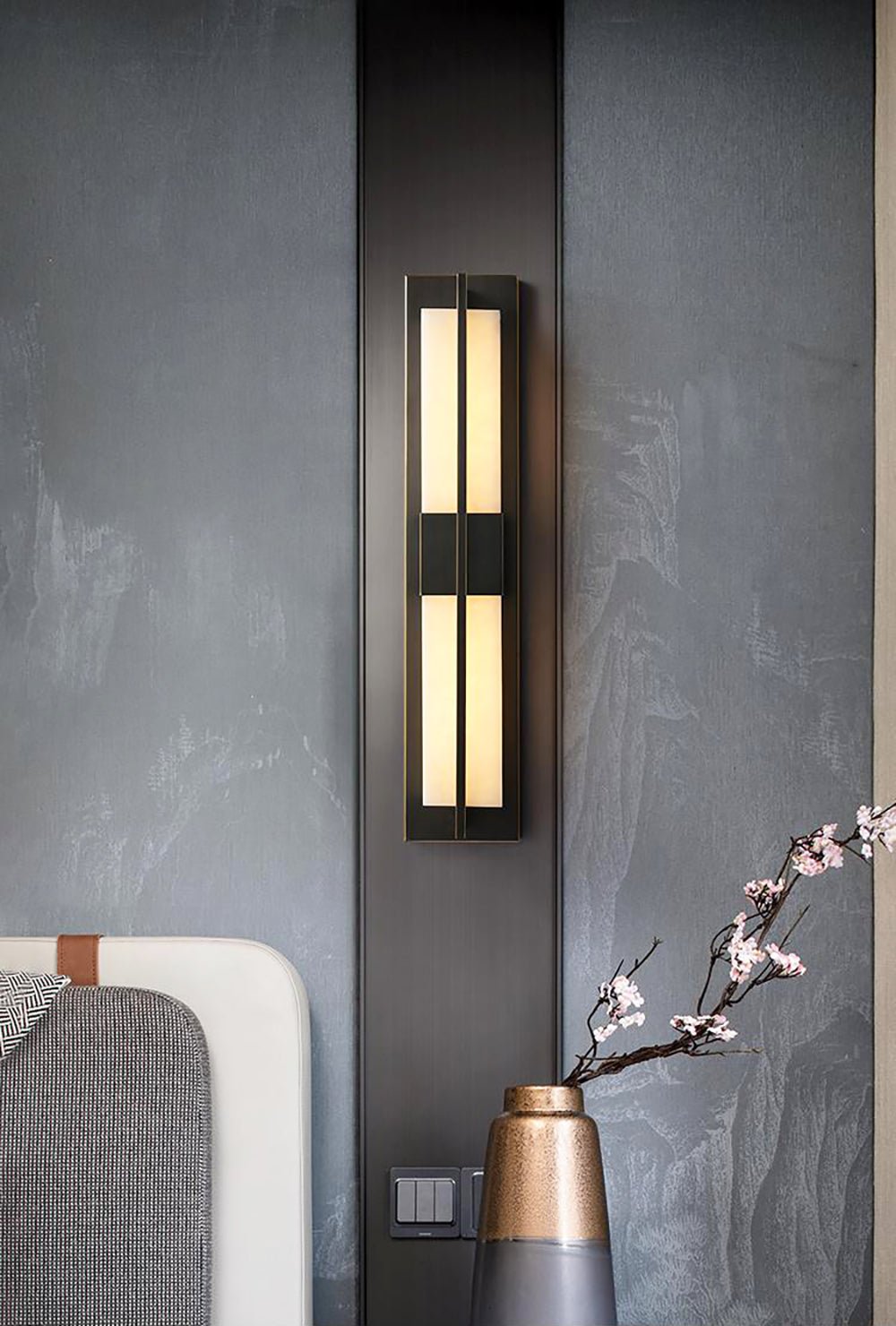 Box Alabaster Brass Wall Light, Hardwired Wall Sconce, detail 7