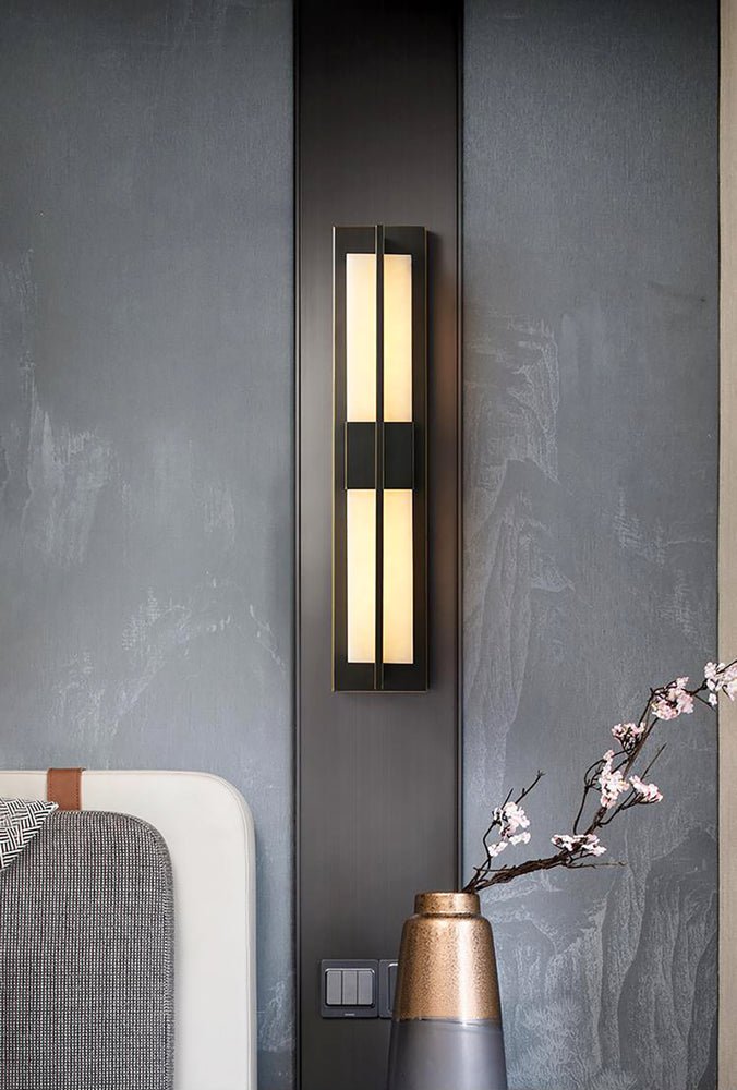 Box Alabaster Brass Wall Light, Hardwired Wall Sconce, detail 10