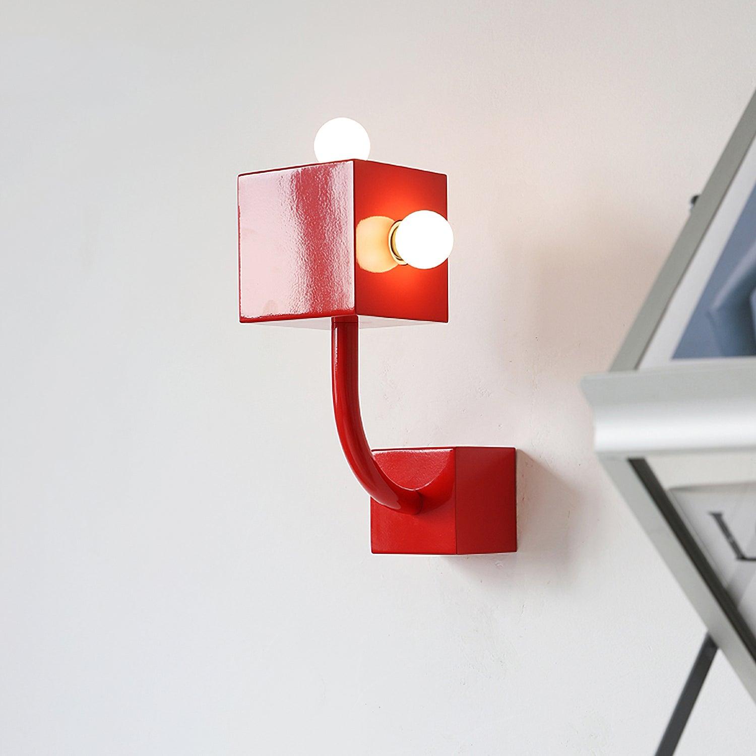 Red Cube Wall Light, Hardwired Wall Sconce, detail 3