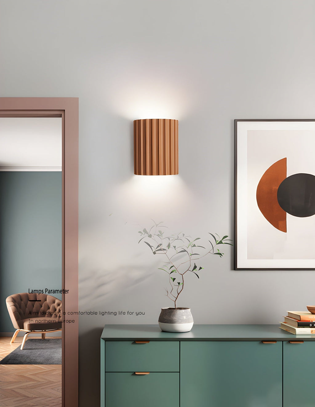 Resin Ribbed Wall Light, Hardwired Wall Sconce, detail 13