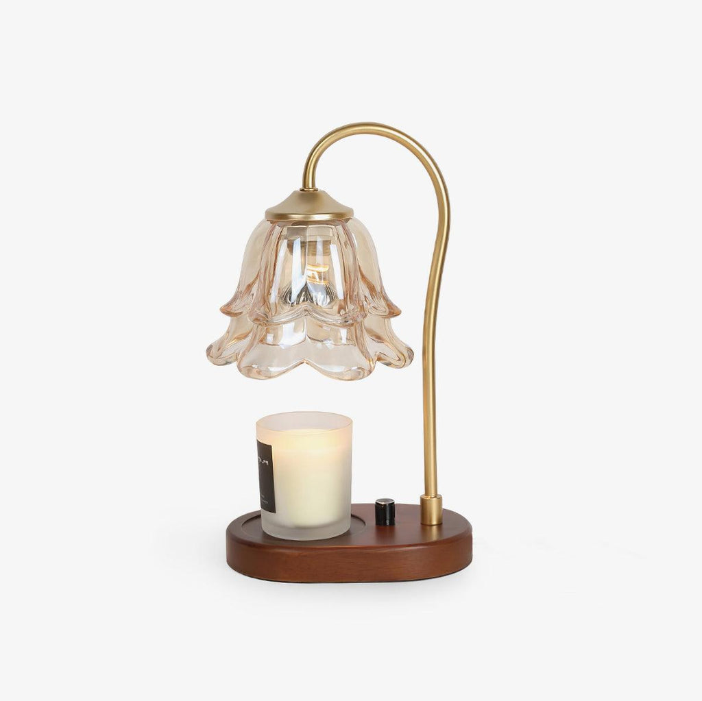 Glass Romantic Warmer Lamp, Bedside Table Lamp, Wood, ∅ 6.7″ x H 11.8″