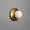 Circular Alabaster Orb Sconce, Hardwired Wall Sconce, Brass, Dia 20cm x H 20cm