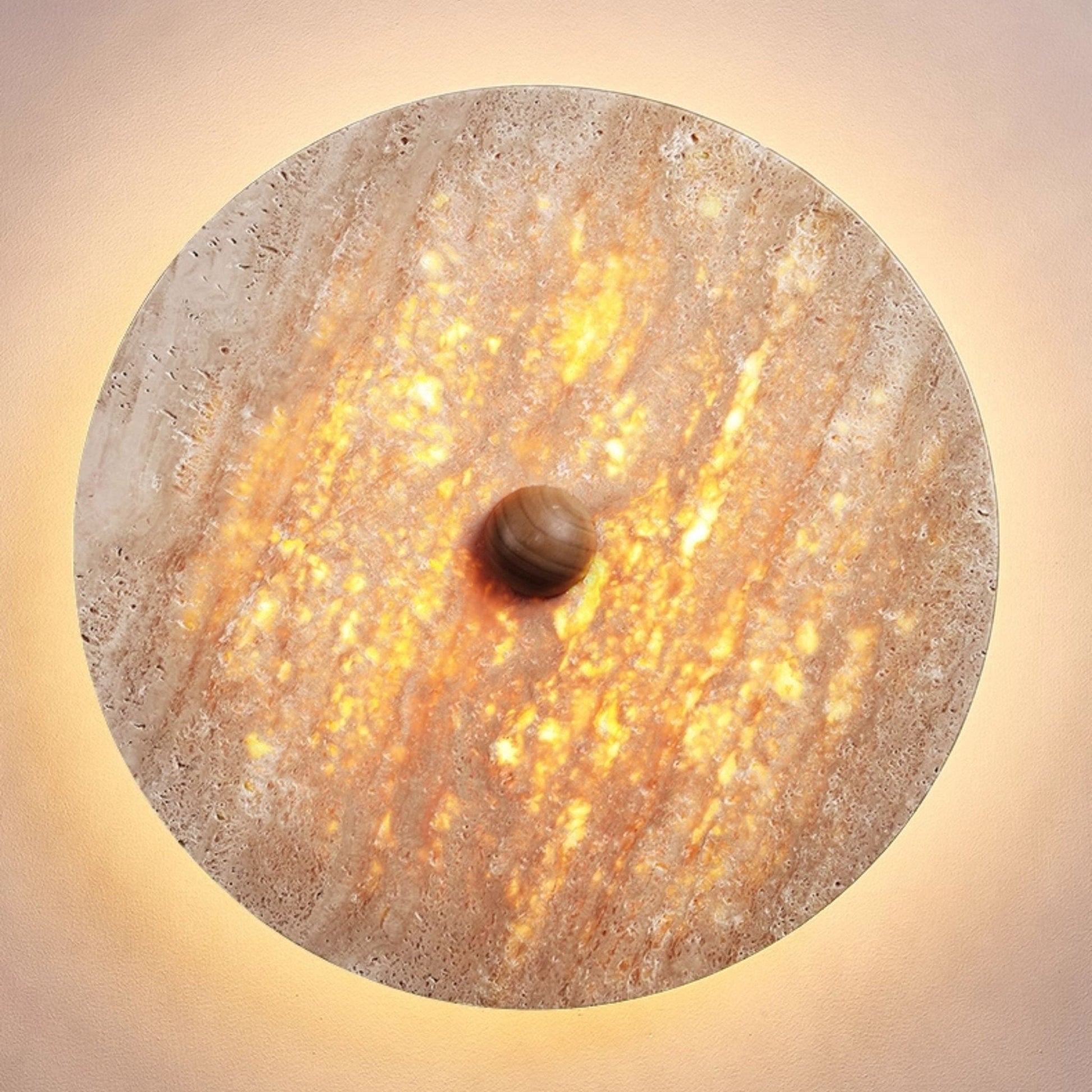 Circular Travertine Disk Wall Light, Hardwired Wall Sconce, detail 7