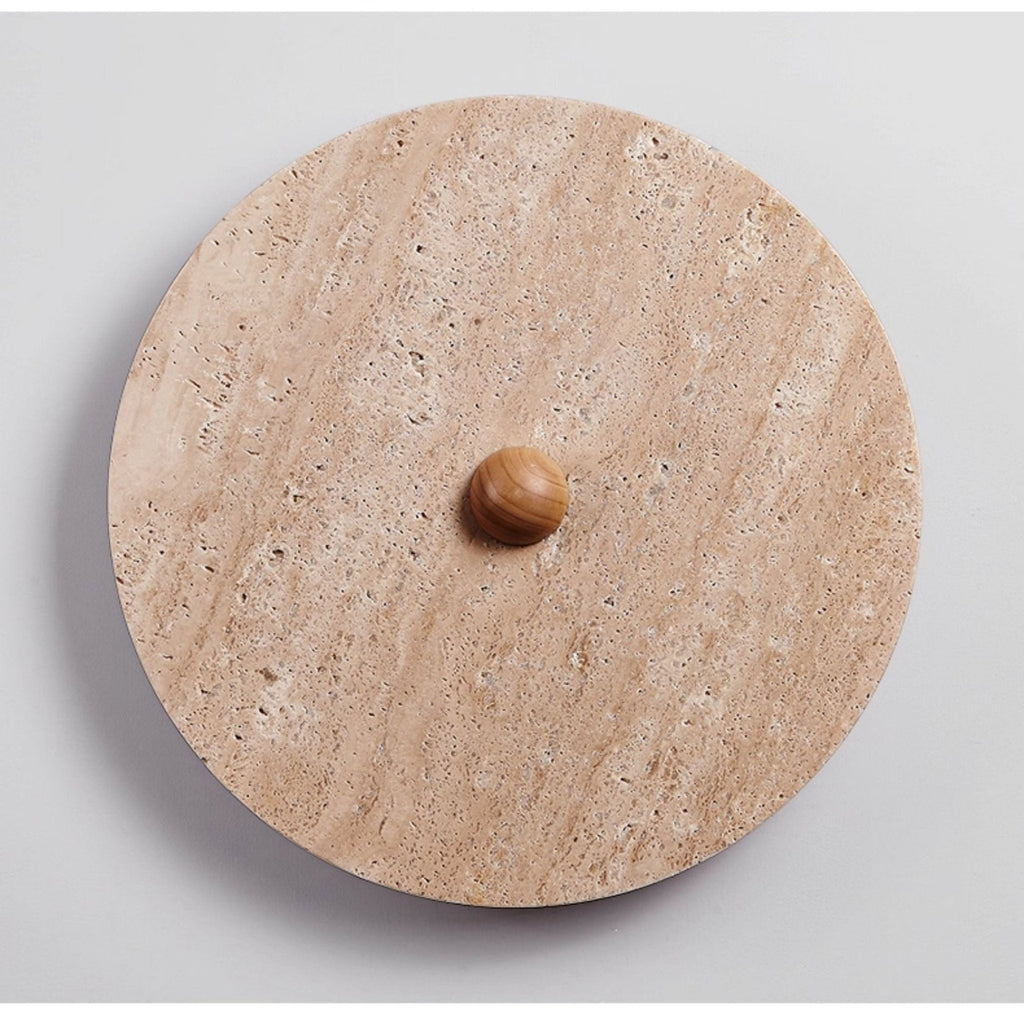 Circular Travertine Disk Wall Light, Hardwired Wall Sconce, detail 8