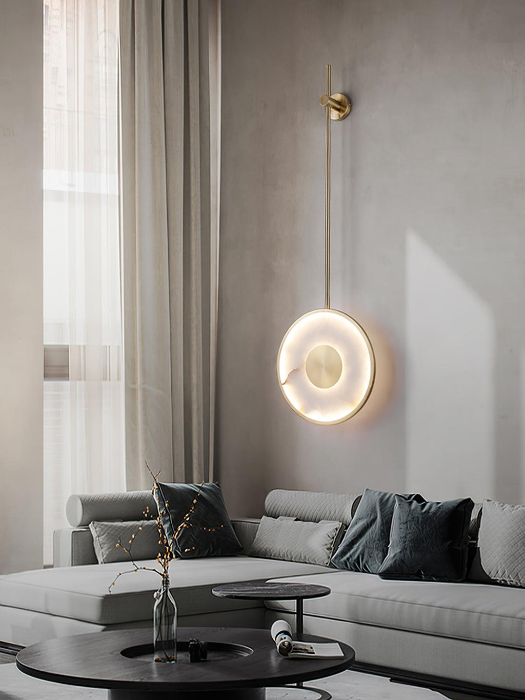 Circular Alabaster Wall Light, Hardwired Wall Sconce, detail 11