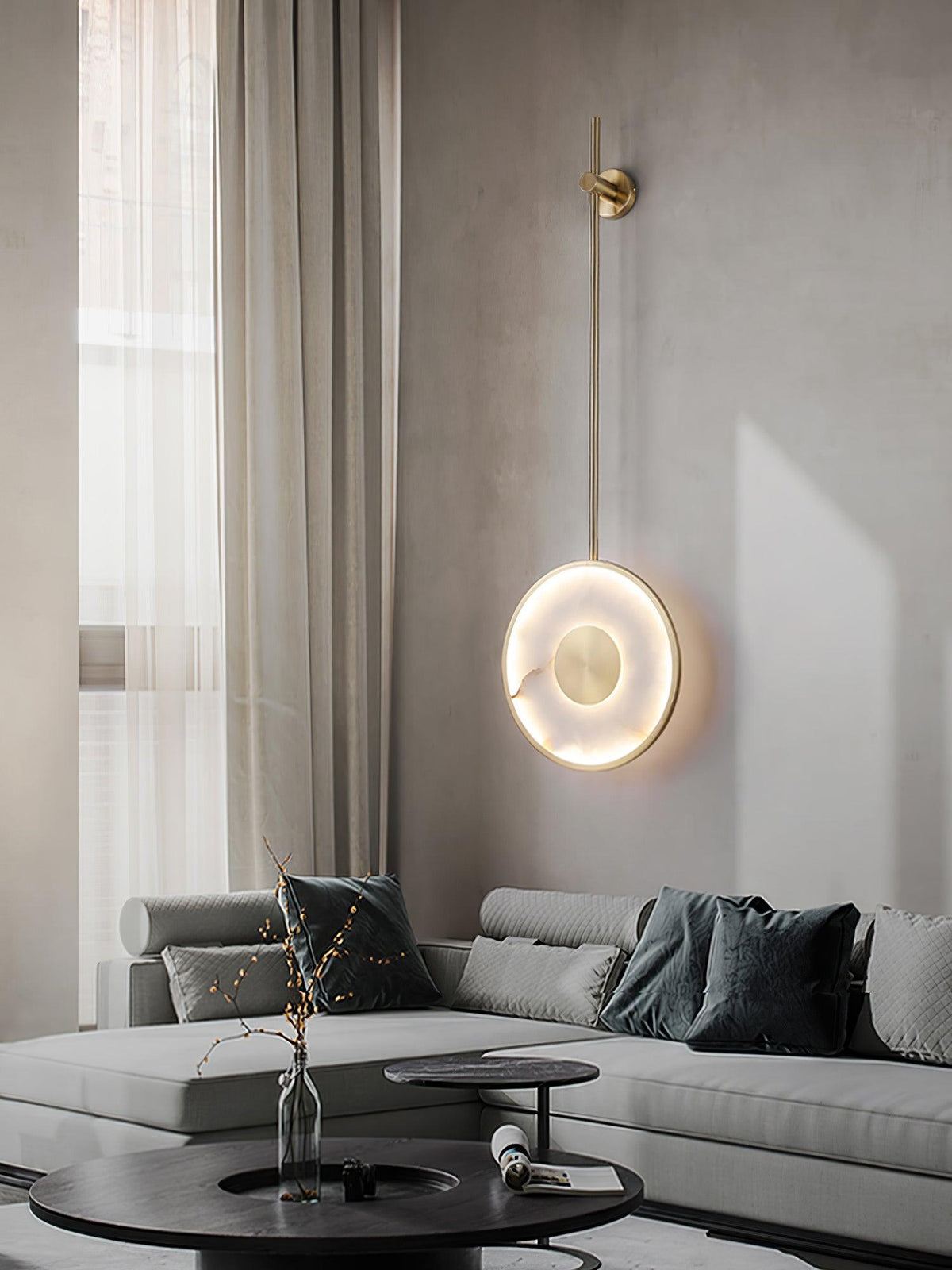 Circular Alabaster Wall Light, Hardwired Wall Sconce, detail 11