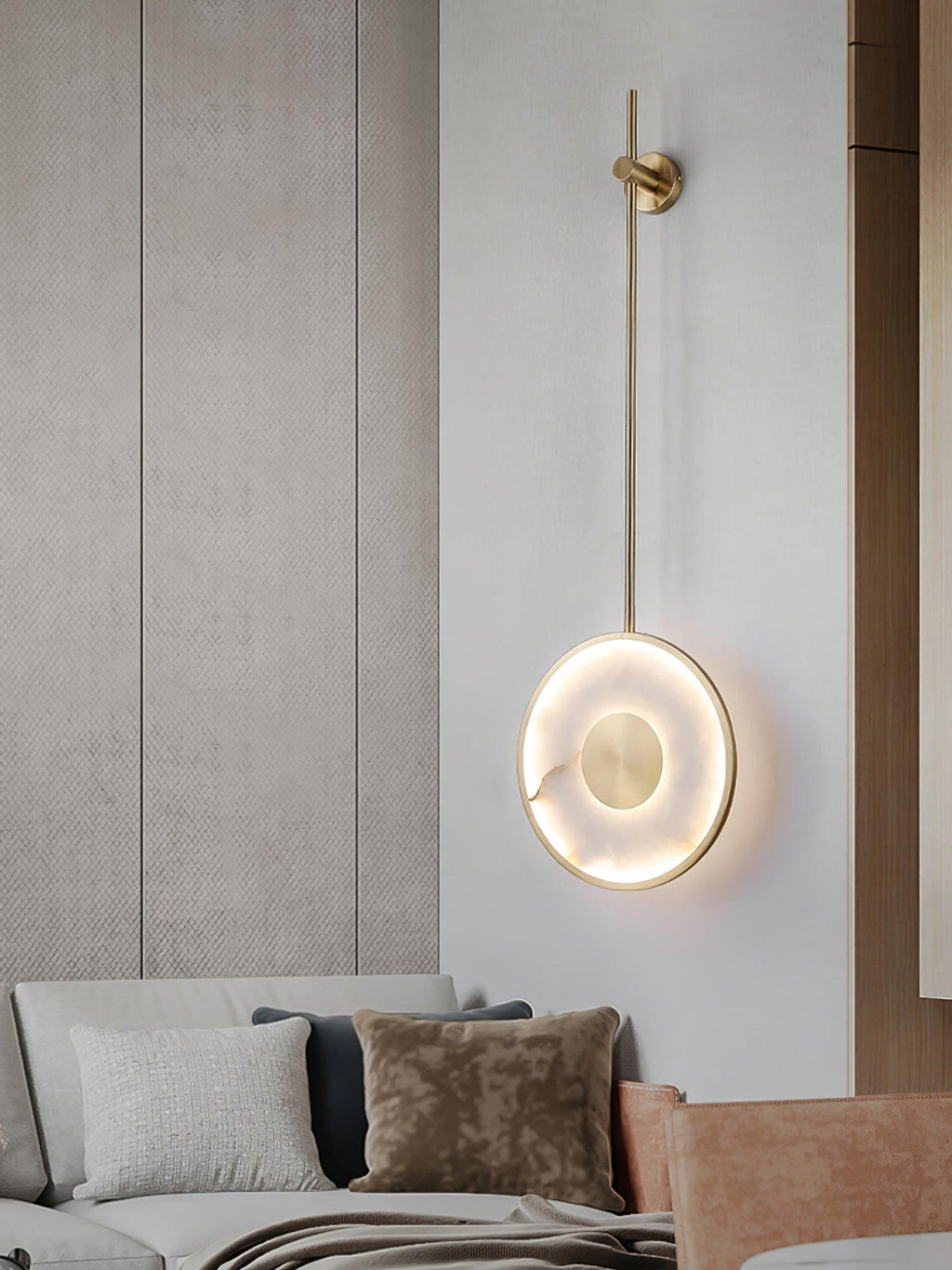 Circular Alabaster Wall Light, Hardwired Wall Sconce, detail 12