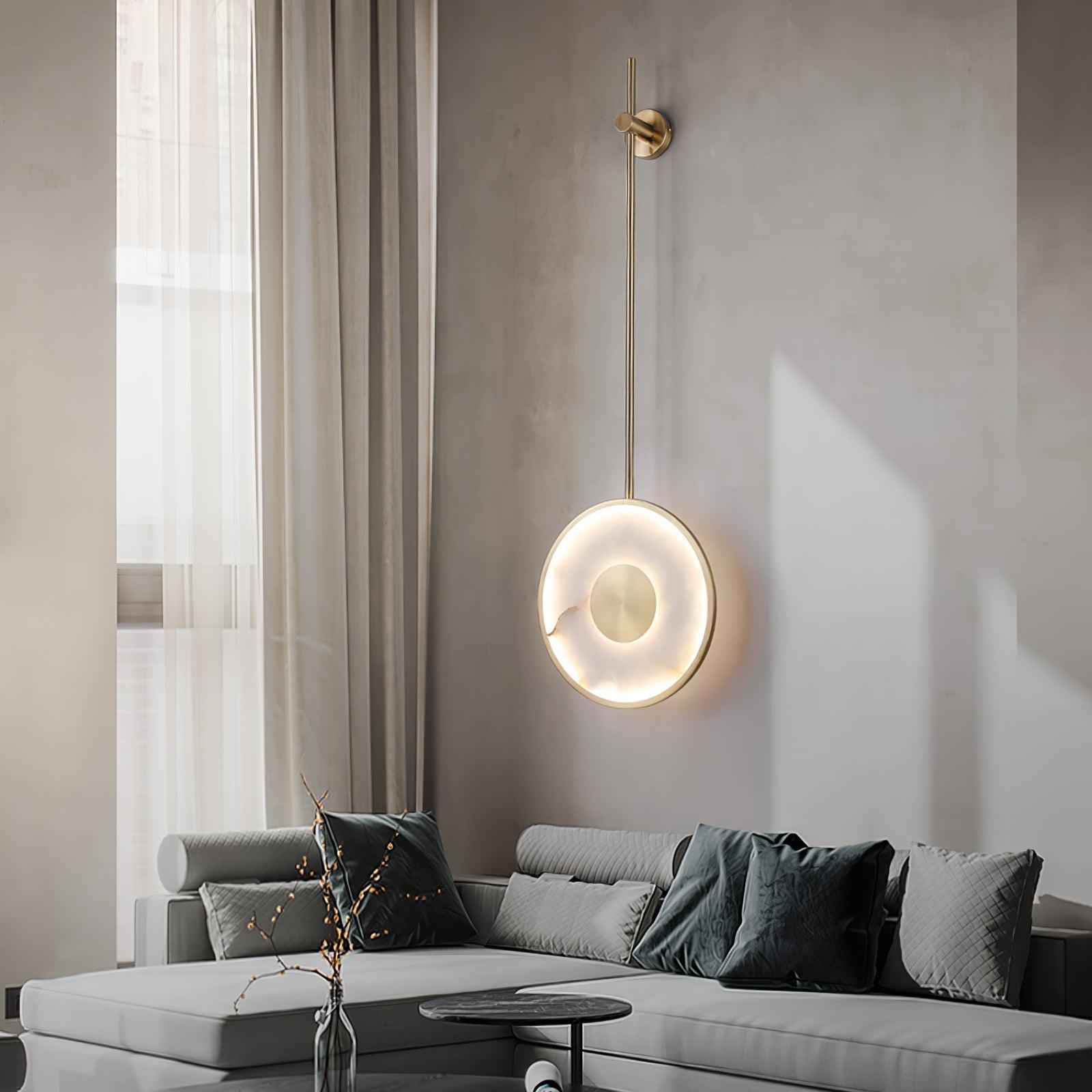 Circular Marble Wall Light - Dia 25cm x H 130cm Brass, Hardwired Wall Sconce, detail 3