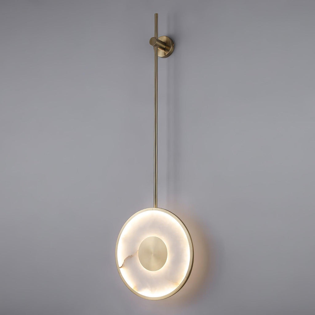 Circular Marble Wall Light - Dia 25cm x H 130cm Brass, Hardwired Wall Sconce, detail 4