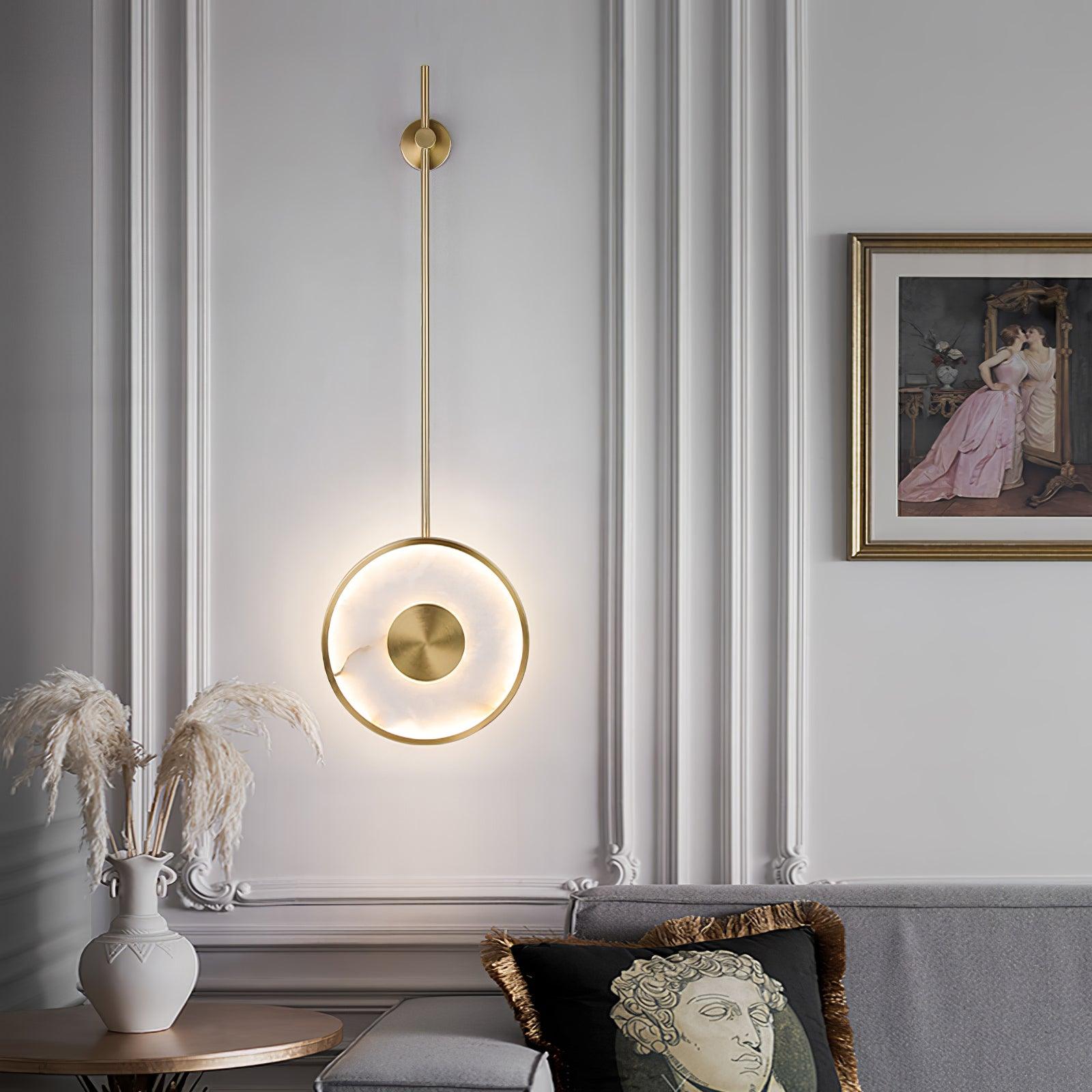 Circular Marble Wall Light - Dia 25cm x H 130cm Brass, Hardwired Wall Sconce, detail 5
