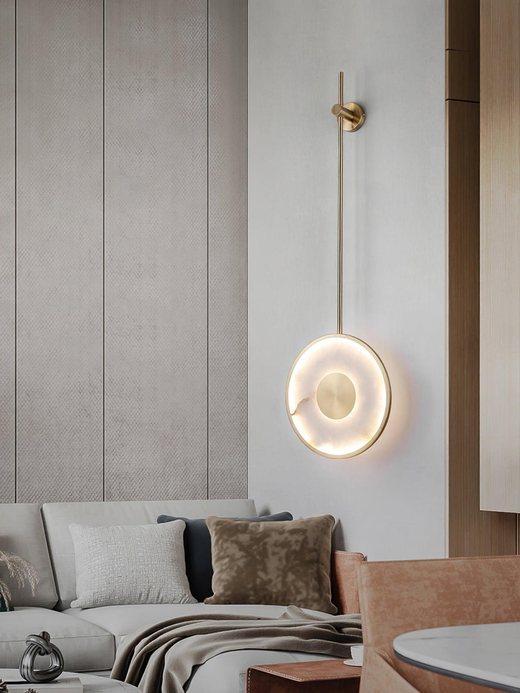 Circular Alabaster Wall Light, Hardwired Wall Sconce, detail 6