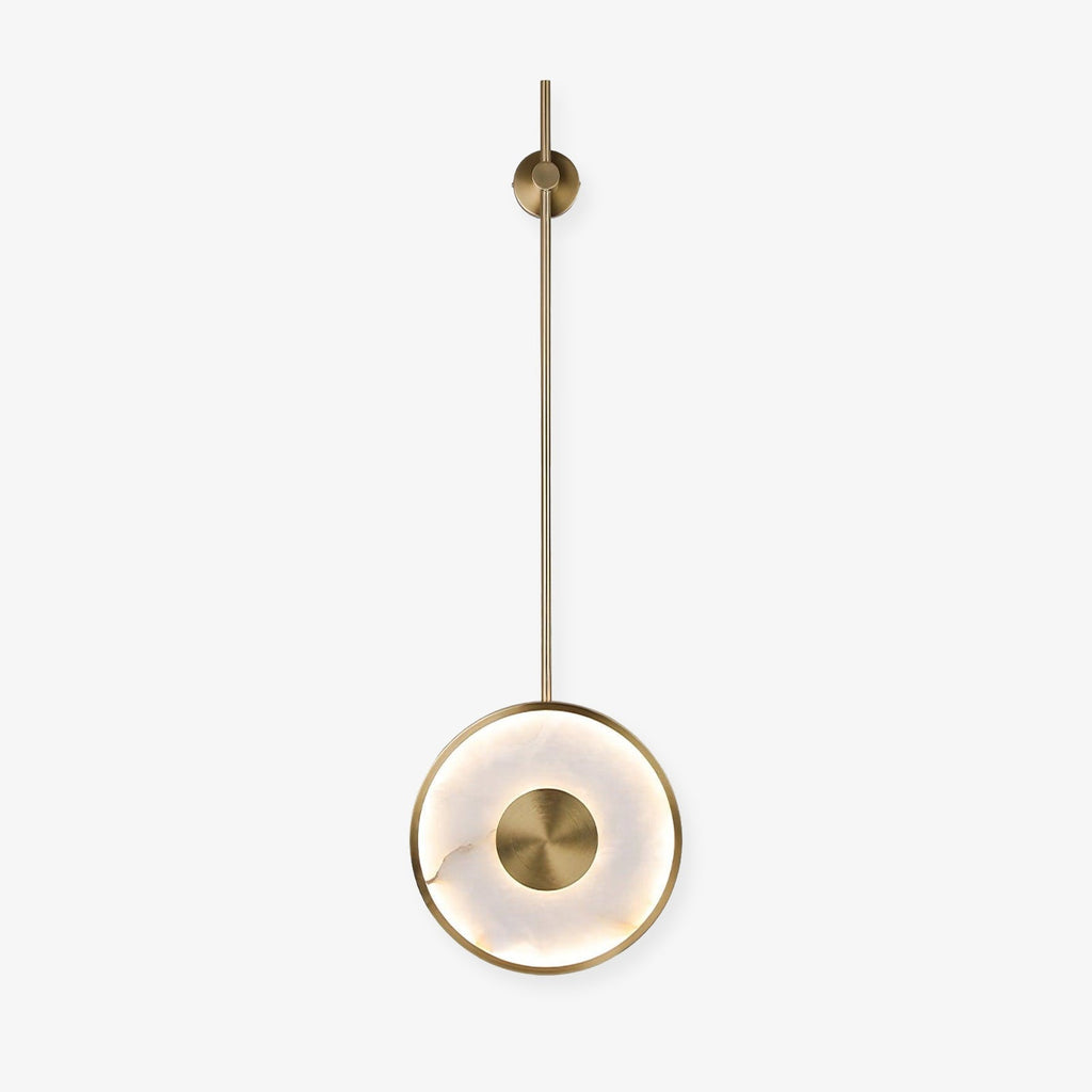 Circular Alabaster Wall Light, Hardwired Wall Sconce, Brass, ∅ 9.8″ x H 51.1″