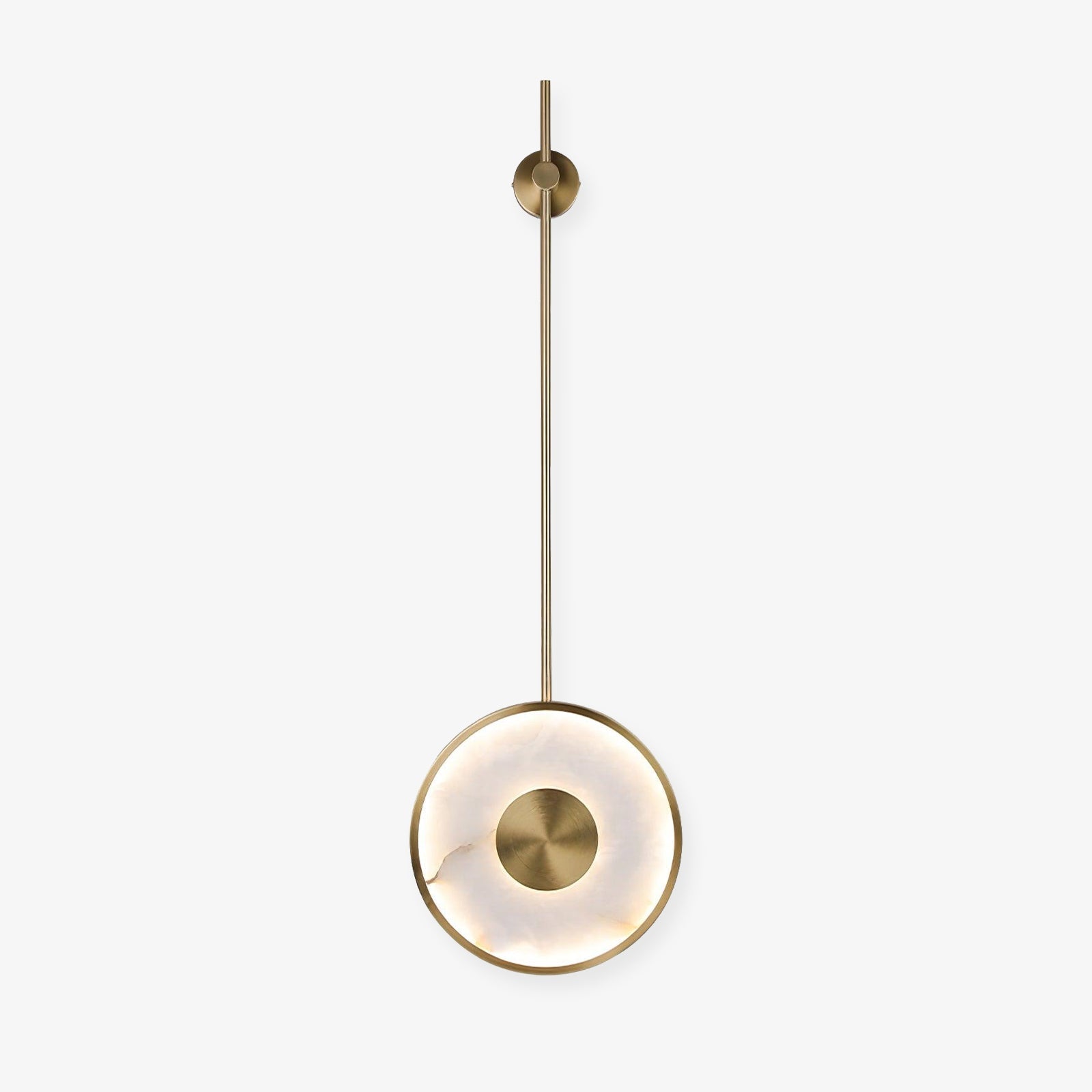 Circular Alabaster Wall Light, Hardwired Wall Sconce, Brass, ∅ 9.8″ x H 51.1″