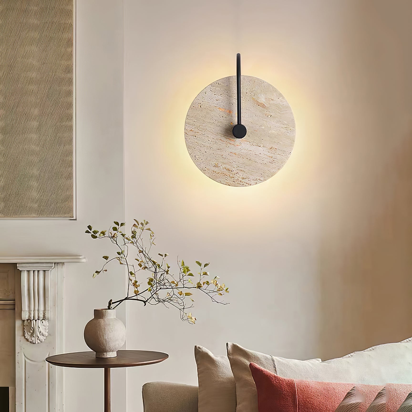 Circular Travertine Wall Light, Hardwired Wall Sconce, detail 27