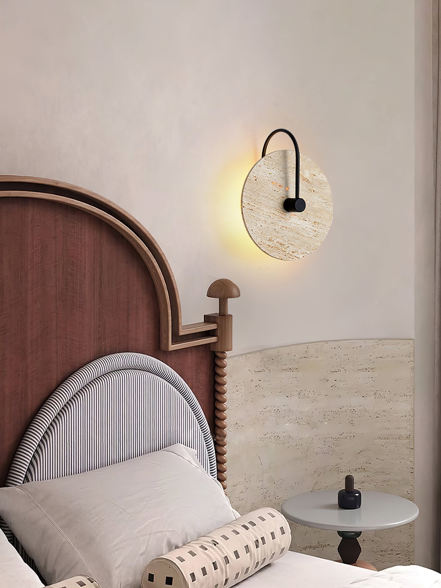 Circular Travertine Wall Light, Hardwired Wall Sconce, detail 15