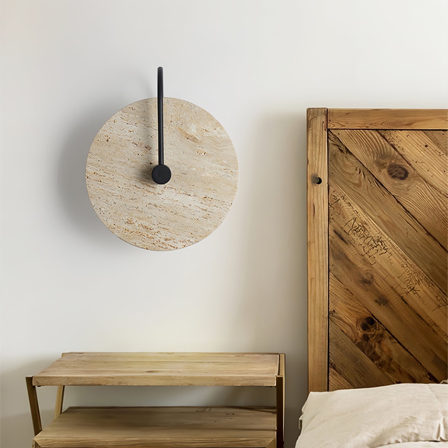 Circular Travertine Wall Light, Hardwired Wall Sconce, detail 16