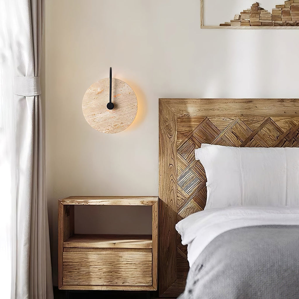 Circular Travertine Wall Light, Hardwired Wall Sconce, detail 19