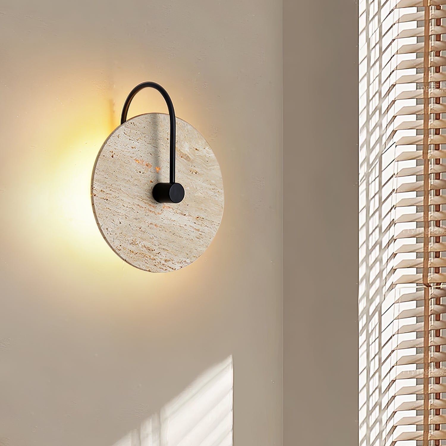 Circular Travertine Wall Light, Hardwired Wall Sconce, detail 22