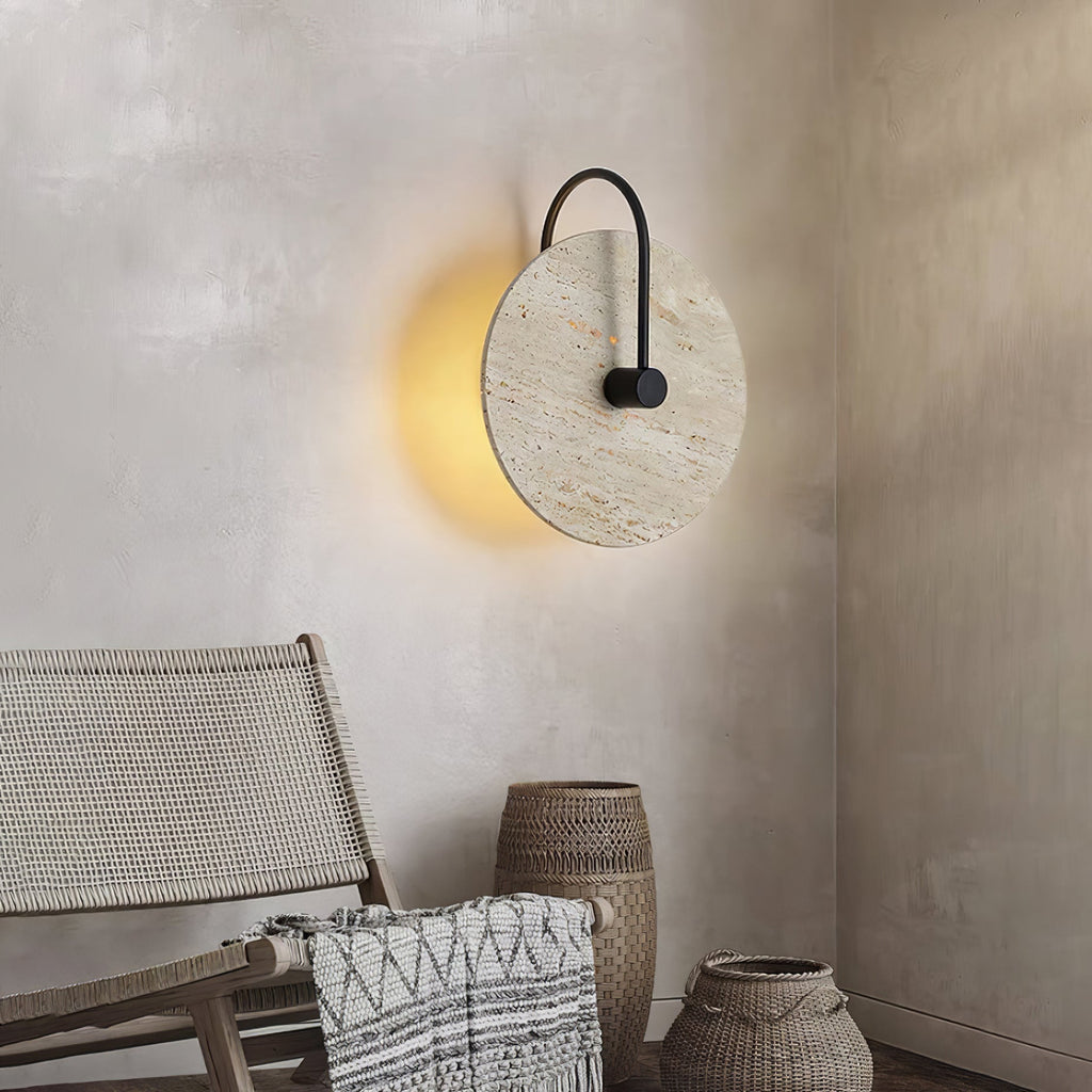 Circular Travertine Wall Light, Hardwired Wall Sconce, detail 3