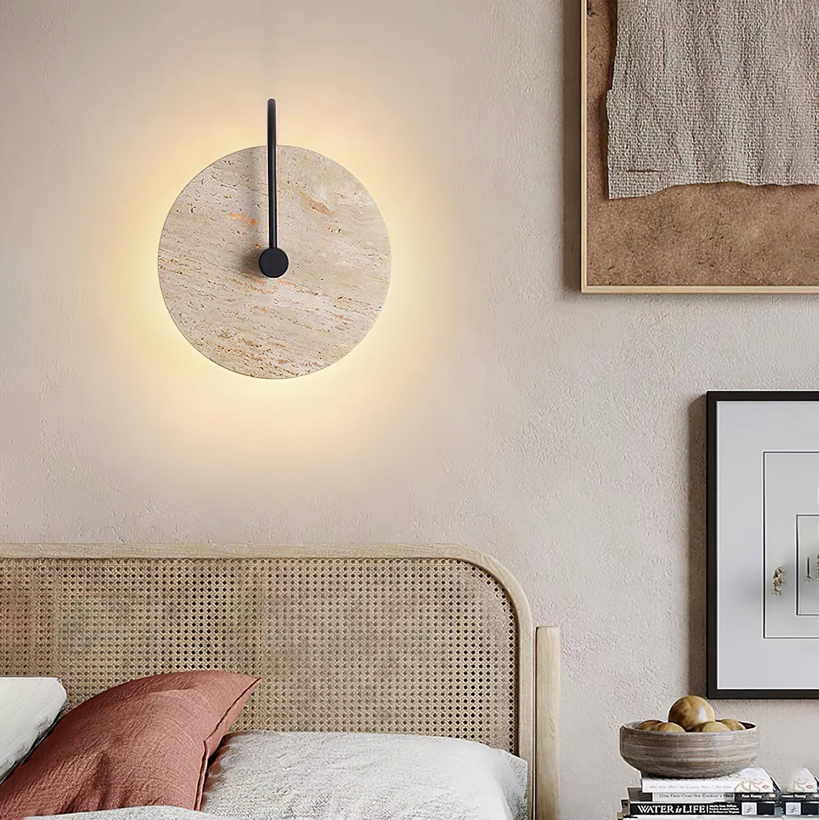 Circular Travertine Wall Light, Hardwired Wall Sconce, detail 24