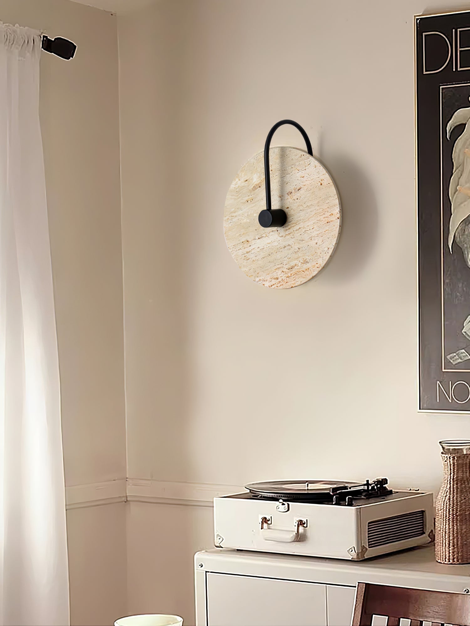 Circular Travertine Wall Light, Hardwired Wall Sconce, detail 25