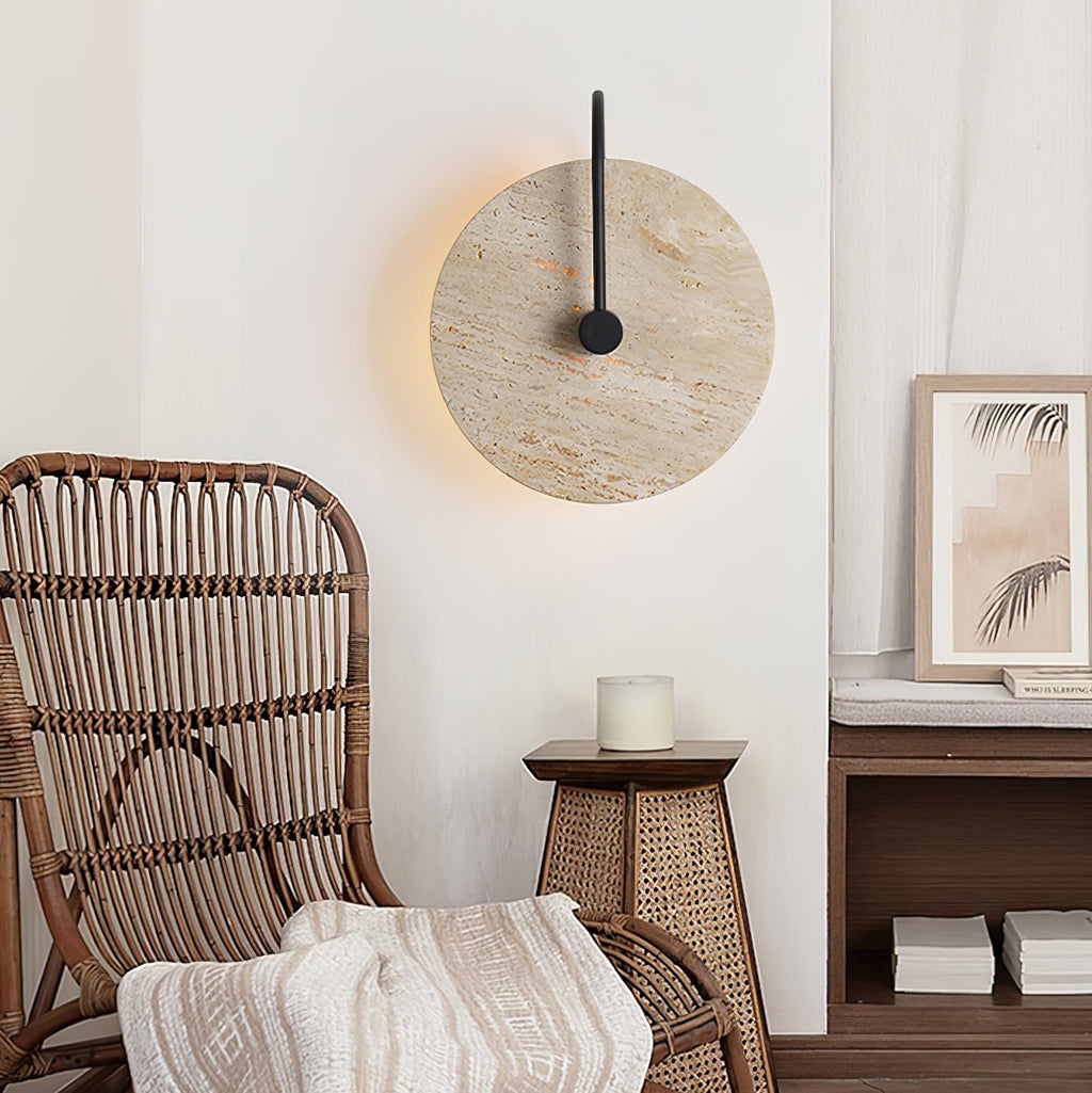 Circular Travertine Wall Light, Hardwired Wall Sconce, detail 2
