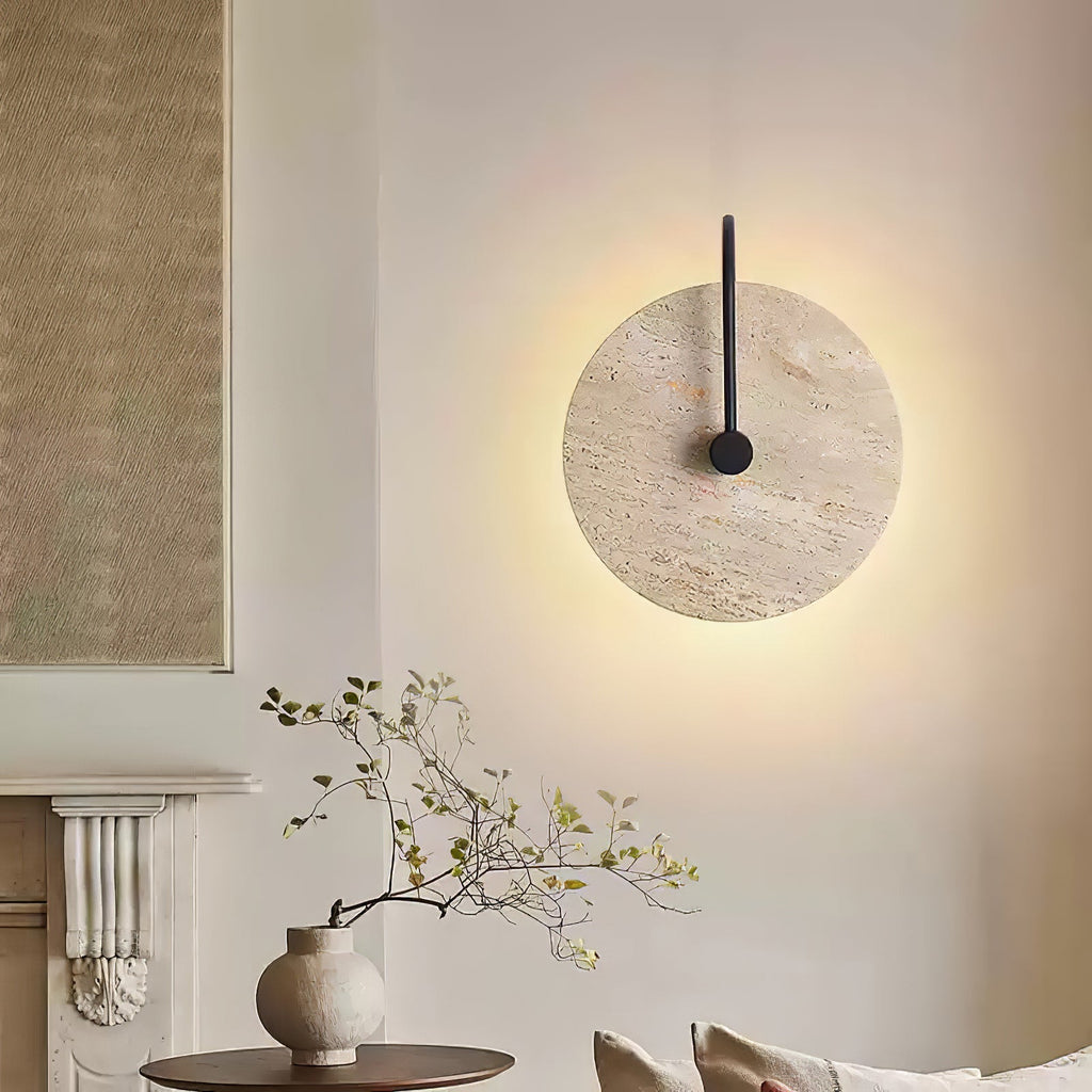 Circular Travertine Wall Light, Hardwired Wall Sconce, detail 5