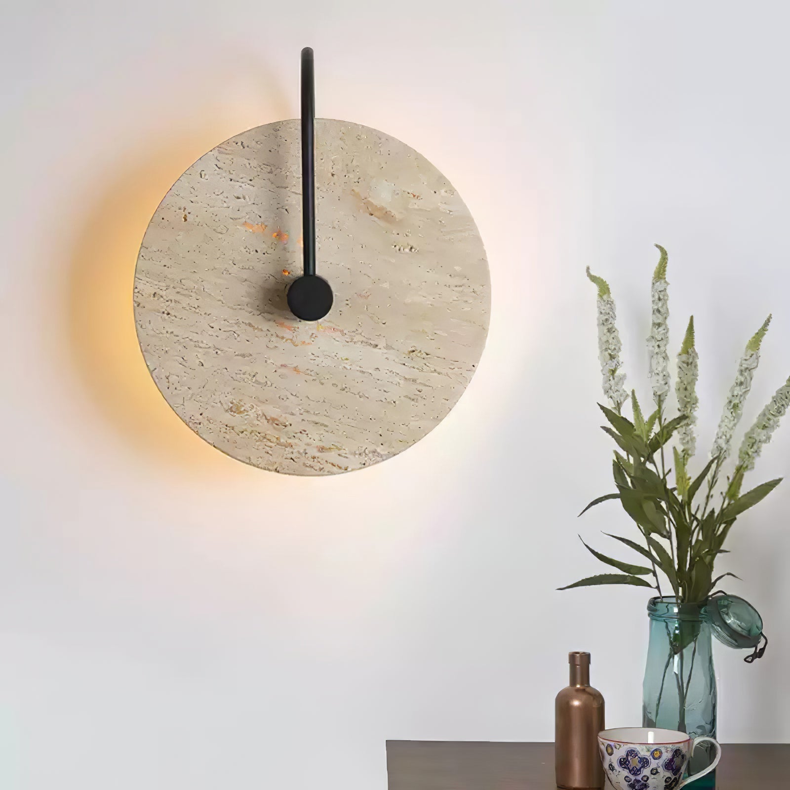 Circular Travertine Wall Light, Hardwired Wall Sconce, detail 8