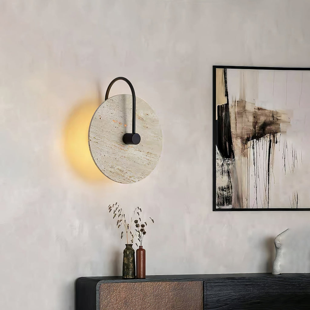 Circular Travertine Wall Light, Hardwired Wall Sconce, detail 4