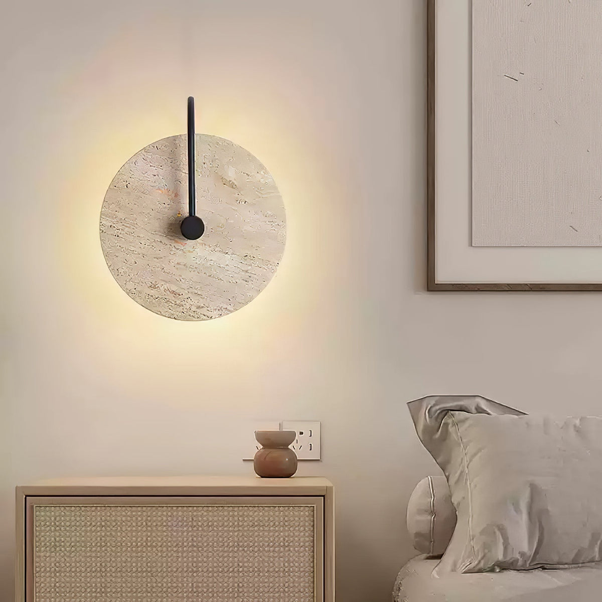 Circular Travertine Wall Light, Hardwired Wall Sconce, detail 6