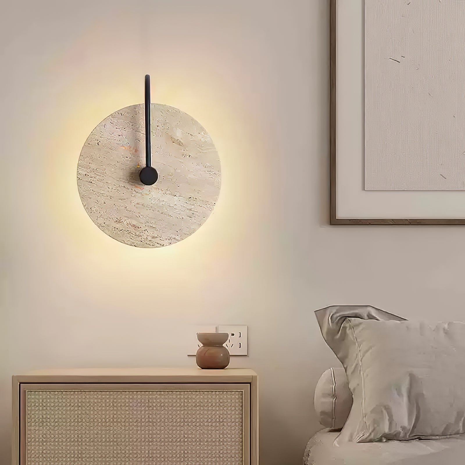 Circular Travertine Wall Light, Hardwired Wall Sconce, detail 6