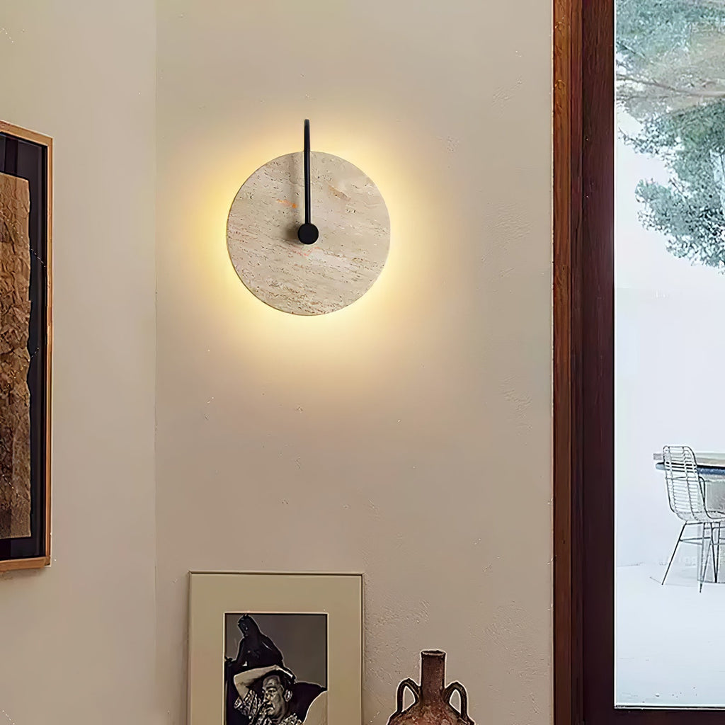 Circular Travertine Wall Light, Hardwired Wall Sconce, detail 9