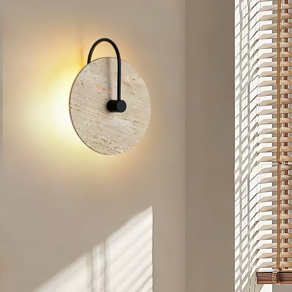 Circular Travertine Wall Light, Hardwired Wall Sconce, detail 10