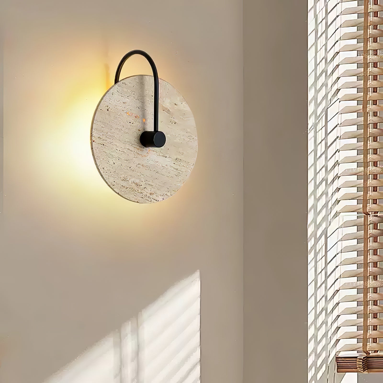 Circular Travertine Wall Light, Hardwired Wall Sconce, detail 10