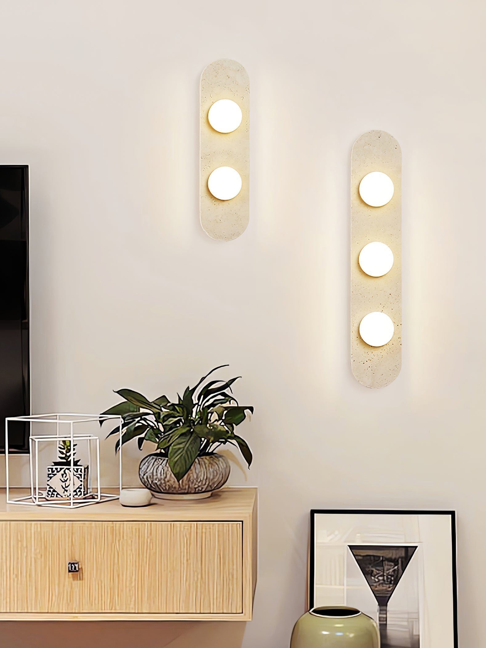Rounded Travertine Wall Light, Hardwired Wall Sconce, detail 5