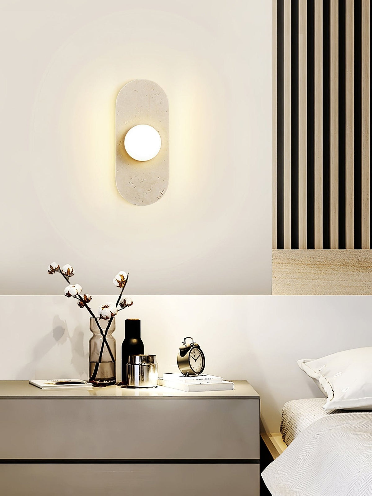 Rounded Travertine Wall Light, Hardwired Wall Sconce, detail 10