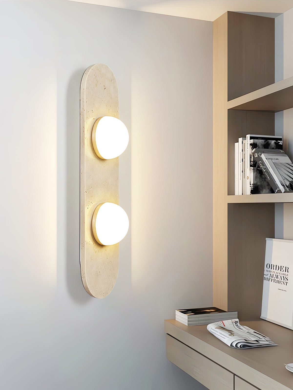 Rounded Travertine Wall Light, Hardwired Wall Sconce, detail 11