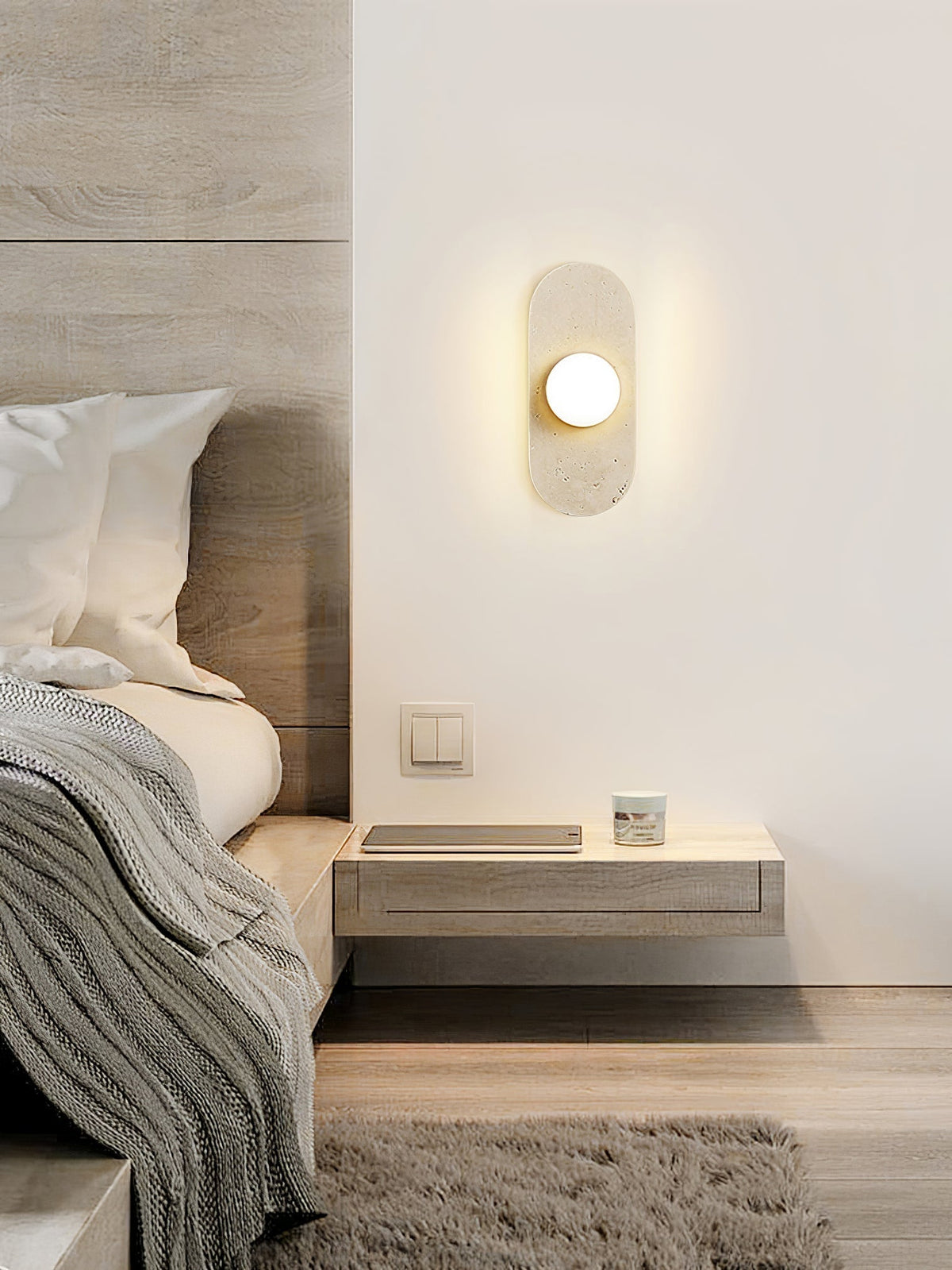 Rounded Travertine Wall Light, Hardwired Wall Sconce, detail 16