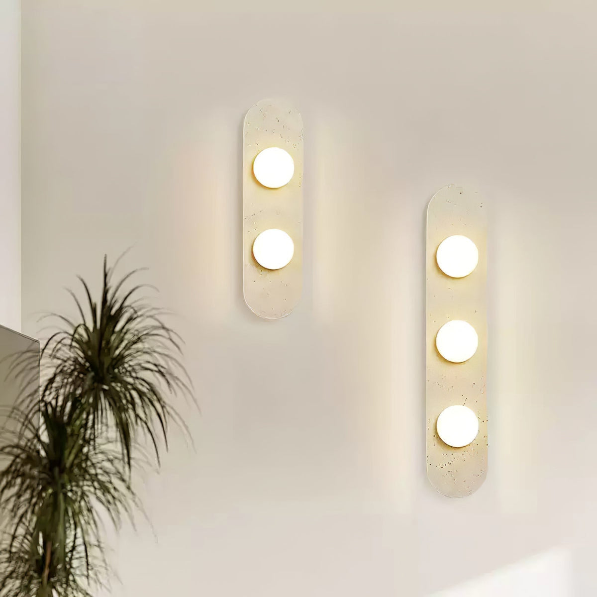 Rounded Travertine Wall Light, Hardwired Wall Sconce, detail 4