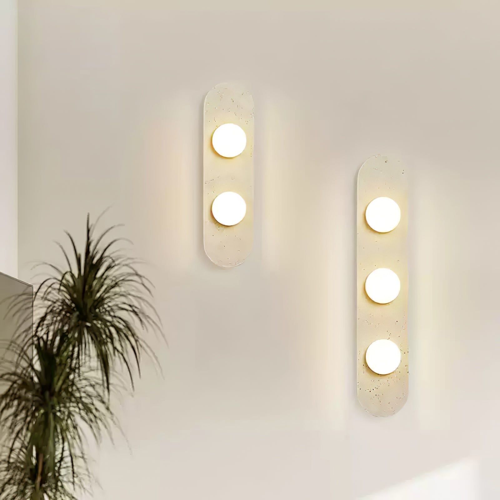 Rounded Travertine Wall Light, Hardwired Wall Sconce, detail 4