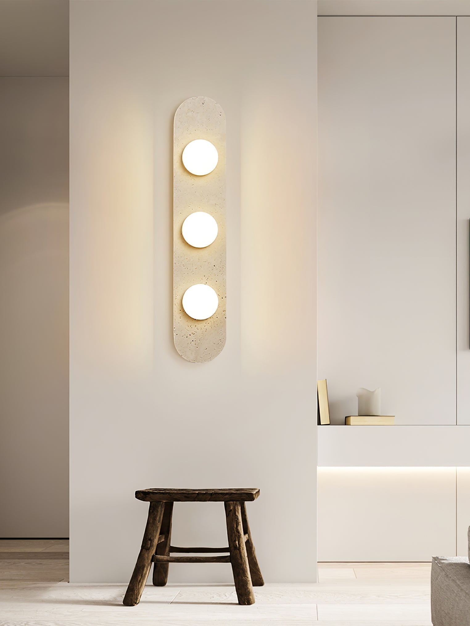 Rounded Travertine Wall Light, Hardwired Wall Sconce, detail 3