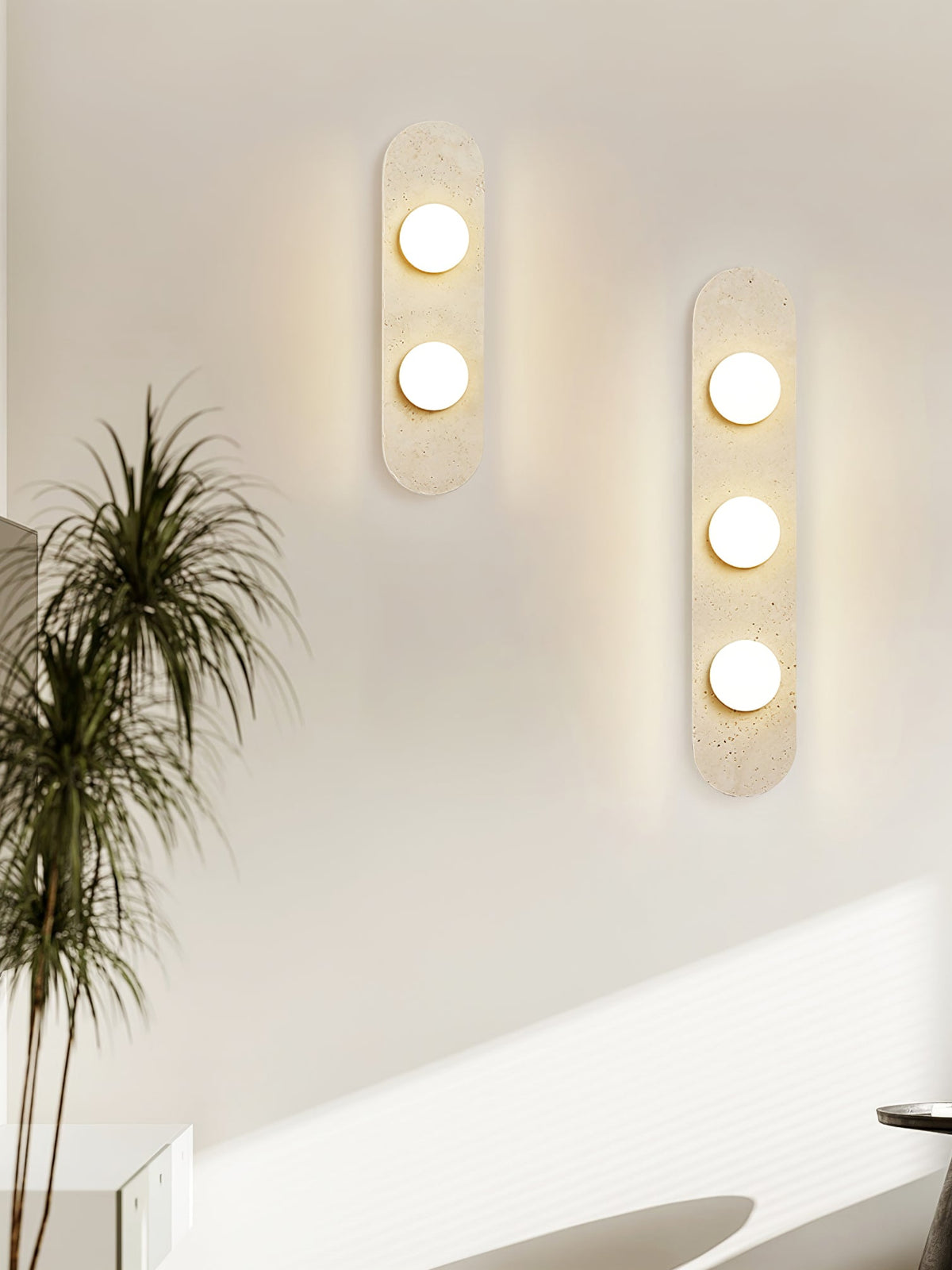 Rounded Travertine Wall Light, Hardwired Wall Sconce, detail 18