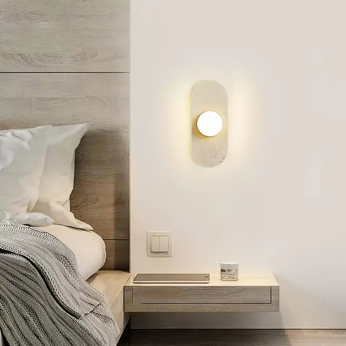 Rounded Travertine Wall Light, Hardwired Wall Sconce, detail 19