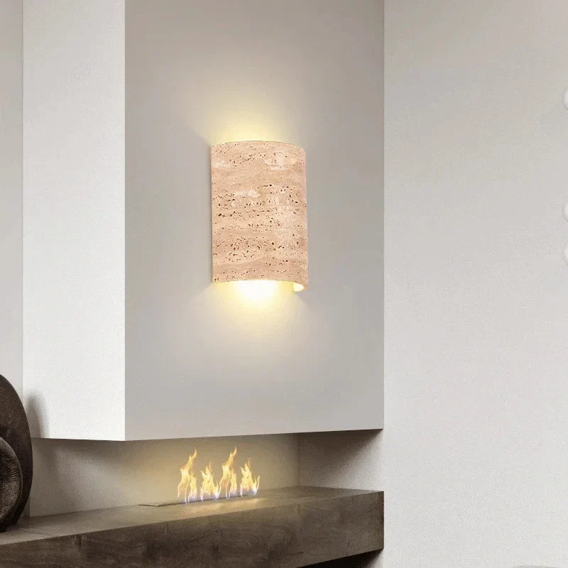 Natural Travertine Art Deco Wall Light, Bedroom Wall Sconce, detail 3